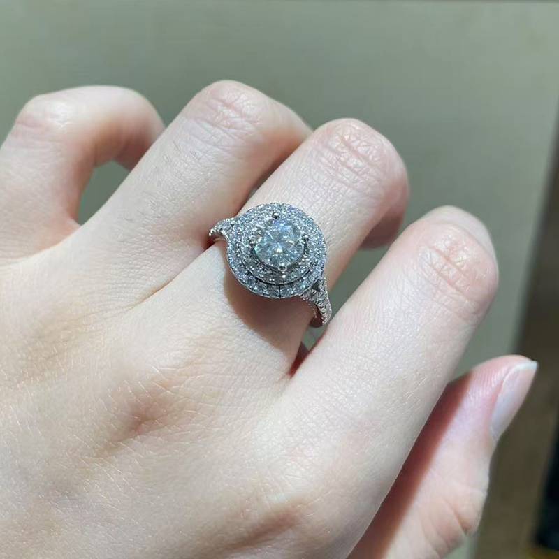圆包Women's RingS925银镀白金定制选款主石Moissanite1.0ct/副石高碳钻